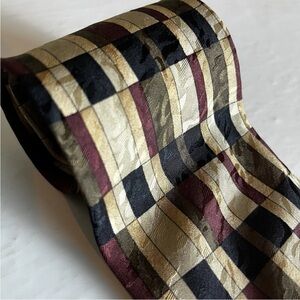 Canali Made In Italy Silk Jacquard Brown Gold Beige Necktie Tie Geometric Formal